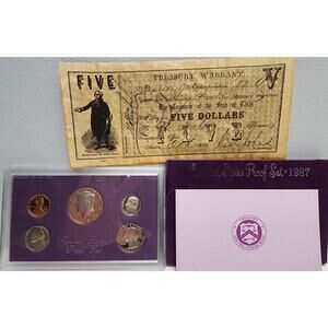 1987 U.S. Proof Set + Treasury Spec Card + 1862 Texas $5 Confederate Note Repro